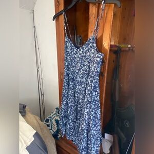 Lucky Brand Navy floral button tiered babydoll style dress size large